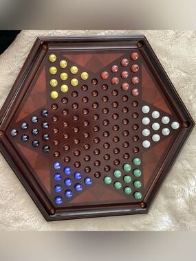 Bombay company complete Wooden Chinese Checkers Game - with orginal marbles.